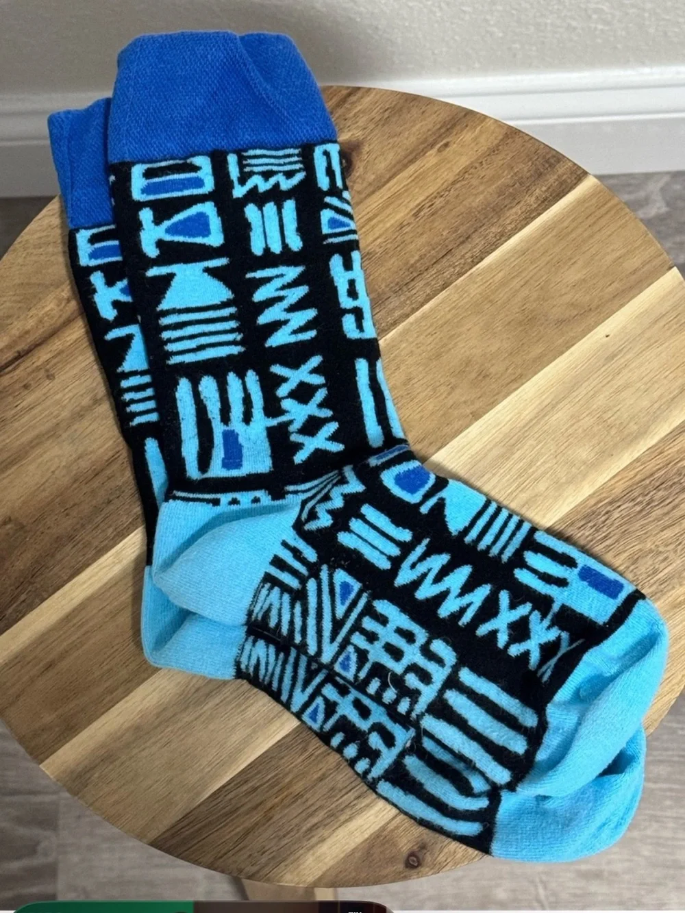 OSFM Afropop Tribal Graphic Crew Socks Blue & Black Geometric Print Unisex